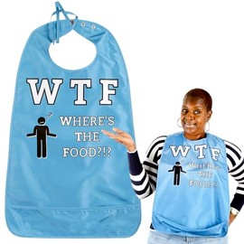 Funny Adult Bibs for Women & Men Washable Reusable Clothing Protectors for Adults Waterproof Backing Crumb Catcher, Wtf, One Size