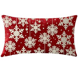 NIDITW Happy Winter Have Yourself A Merry Little Christmas Beautiful Snowflakes Waist Lumbar Red Cotton Burlap Linen Throw Pillow Case Cushion Cover Home Decorative Long Oblong 12x20 Inches (12)