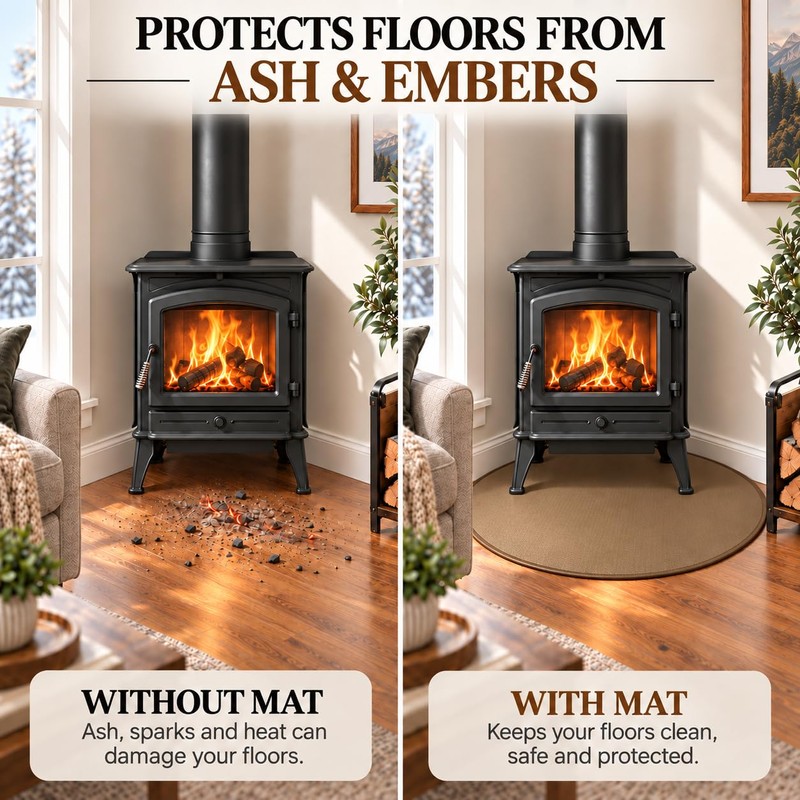 FLASLD Corner Wood Stove Mat 40×40 inch Fireplace Hearth Protector