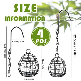 Pack of 4 Fat Ball Holder Bird Feeder Metal Hanging Bird Feeder Diameter 7 cm with Hinged Lid for Use in Field and Garden