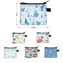 Fubuuf Sea Animal Purse Women's Set of 6 Small Purses Cute Coin Bags with Zip, Mini Purse Portable Coin Purse for Cosmetics, Keys, Cards - Ocean Motifs, Colourful, Modern