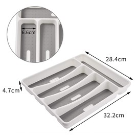 Cutlery Tray with 5 Compartments Cutlery Organizer Plastic Non-Slip Drawer Tray BPA Free for Kitchen Drawers, 12.6 x 11.2 x 1.85 Inch