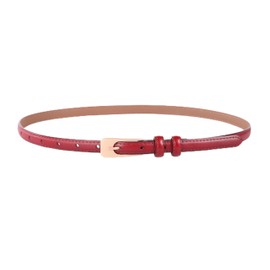 KONQUWA Women Leather Belt Casual Fashion Ladies Skinny Belt for Jeans Coats Pant Dress Waist Belt with Gold Buckle(Red/Gold Buckle,26″-32″)