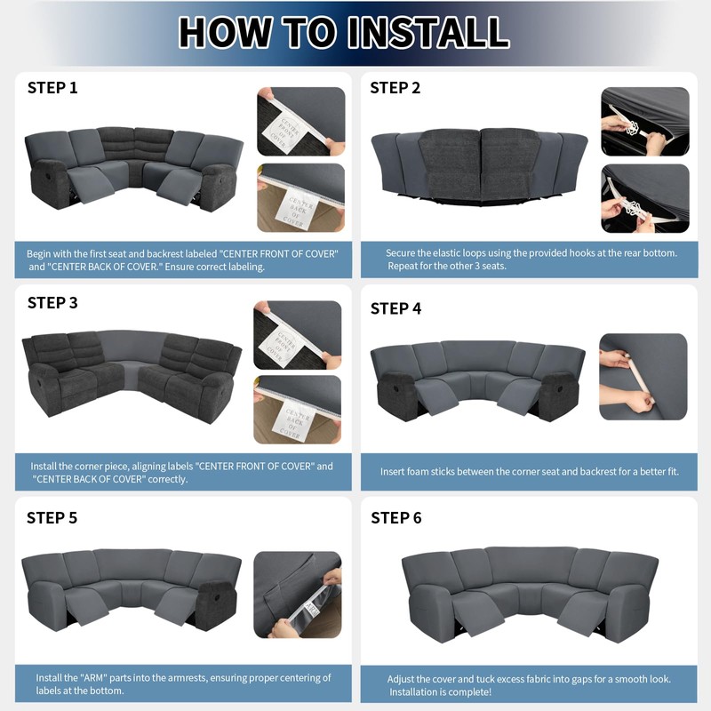 PureFit 7-Pieces Sectional Sofa Covers, Extra Large Sectional Recliner Couch