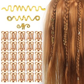 Pack of 28 Hair Dreadlocks Jewellery, Golden Hair Spirals Jewellery Clips, Adjustable Metal Hair Cuffs Dreadlocks Beads Braids Hair Accessories for Men Women Braids Dreadlocks Accessories Decorations