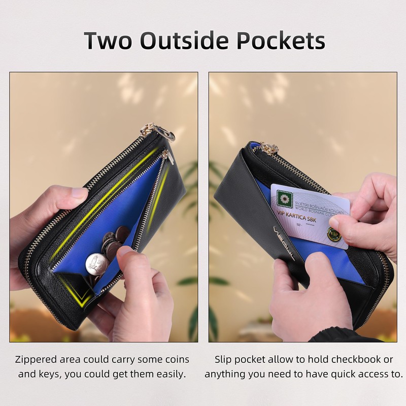 Womens Leather Long Zip Around Clutch Wallet with Coin Pocket
