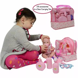 The New York Doll Collection Baby Doll Diaper Bag Set, Doll Feeding Set with Baby Doll Accessories