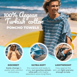 Nova Blue Surf Poncho – Navy & White Striped Surf Poncho Men – Large Adult Hooded Beach Towel Adult (33 x 44) – 100% Turkish Cotton Surf Towel Changing Robe for Surf Beach Pool and Swim