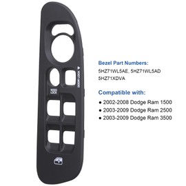Obaee Cubierta para interruptor de control de ventana, panel de interruptor de puerta lateral del conductor compatible con Dodge Ram 1500 2500 3500 2002-2009, color negro