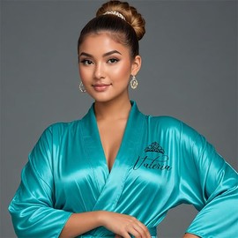 Charro Quince Robes, Mis XV Anos Robe with Rancho Design, Custom Quinceanera Robes for Getting Ready