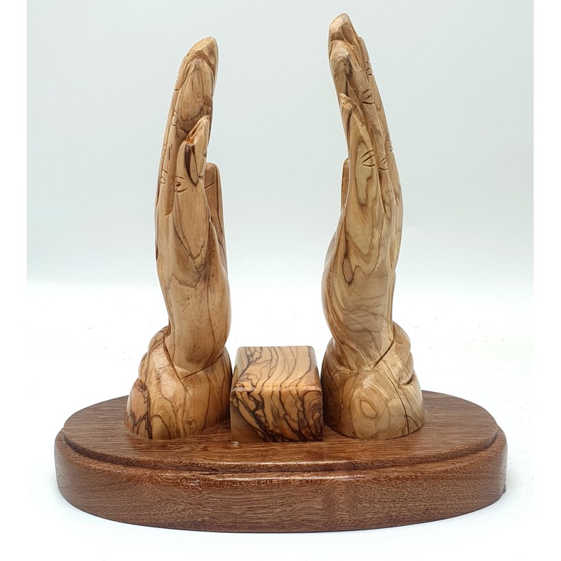 ZULUF Handcrafted Olive Wood Praying Hands Bible Stand – 7.4”