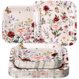 Funnymoom 80 Pcs Vintage Floral Paper Plates 9 Inch Dinner Party 7 Inch Spring Dessert Disposable Square Paper Tea Party Plates for Wedding Birthday Baby Shower Bridal Shower Supplies