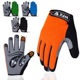 WFX Kids Cycling Gloves Junior Boy Girl Youth, Children's Touch Screen Anti-slip Riding Gloves for Outdoor Sports Road Mountain Bike, Gel Padding Bicycle Finger Gloves (Orange, L (10-12) Years Kid)