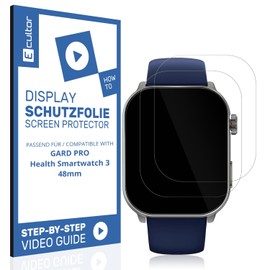Ecultor 2 x 3D Screen Protectors Compatible with Gard Pro Health Smartwatch 3 48 mm, Flexible, 100% Coverage, Fingerprint Compatible, Made in Germany, Full Cover Screen Protector Film