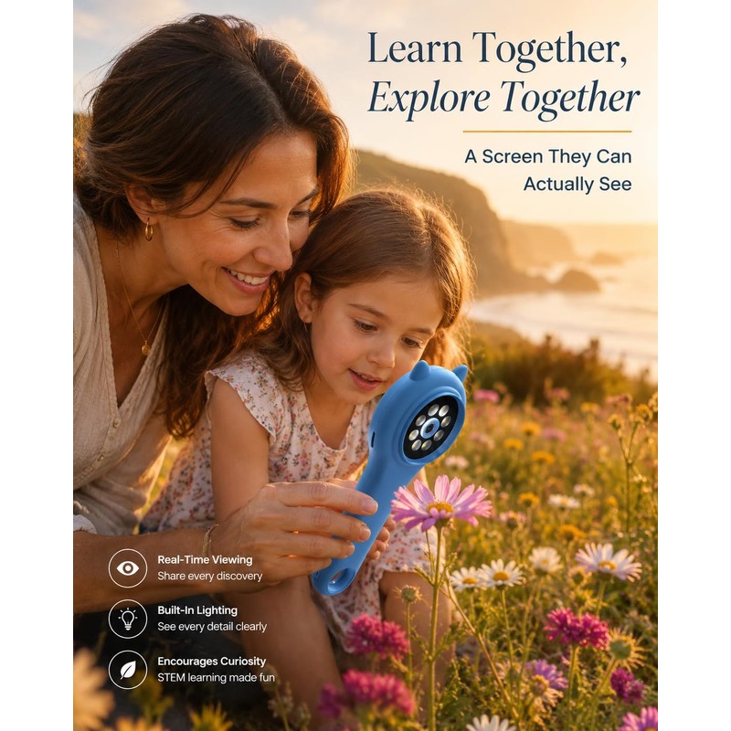 Outdoor Exploration Microscope for Kids, 500X Portable Digital Microscope with