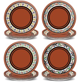 48 Pcs Mexican Fiesta Party Decoration Platos De Barro Mexicanos Paper Plate Spanish Terracotta Tapa Clay Pottery Style Day of The Dead Tableware Set for Taco Dia De Los Muertos Birthday Wedding
