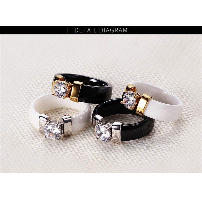 PAURO Women's Zircon Engagement Wedding Band Rings Ceramic, Ceramic, Cubic