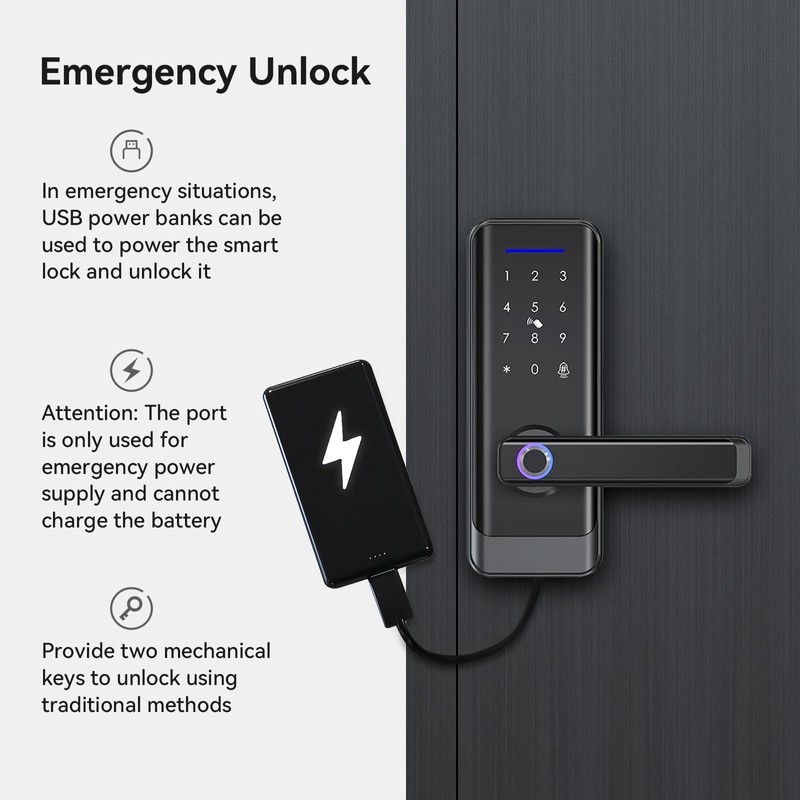 GEKRONE Smart Front Door Lock with Lever Handle, Keyless Entry