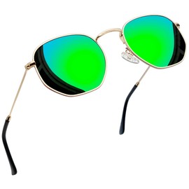 Joopin Polygonal Polarized Sunglasses for Women Men, Hexagonal Mirror Green Sun Glasses UV Protection, Funky Square Frame Shades Sunnies