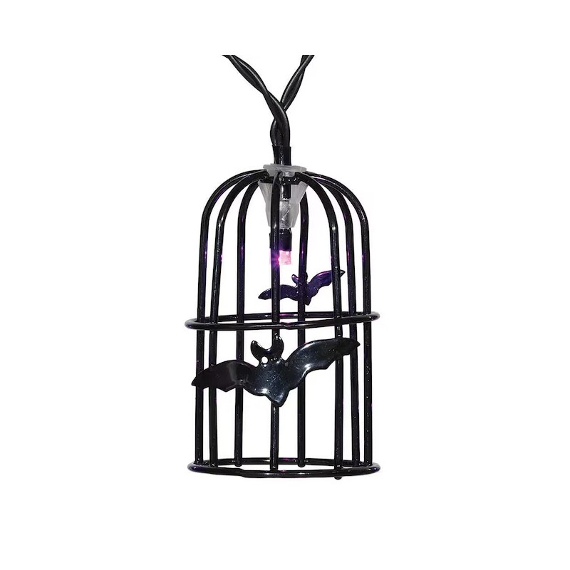 Haunted Living LED 8 ct 2.5" Metal Lantern Bat Purple