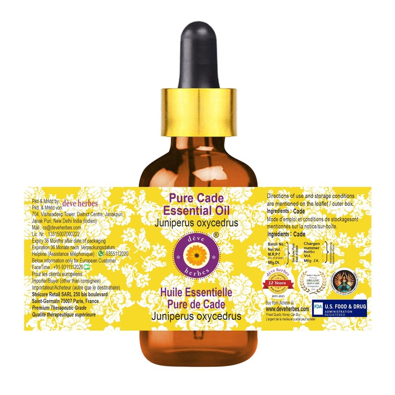 Deve Herbes Pure Cade Essential Oil (Juniperus oxycedrus) with Glass
