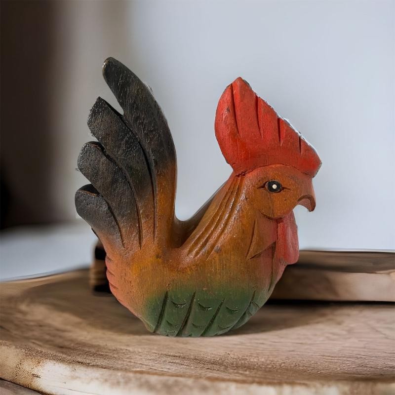 Painted Wooden Musical Whistle Rooster Instrument - Size: Medium 4"