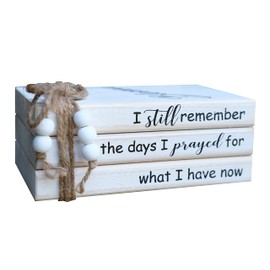LIVDUCOT Wooden Decorative Books Stack for Coffee Table Faux Book Stack for Decoration I Still Remember The Days I Prayed Modern Farmhouse Decor White Book Decor for Shelf Mantle 7.5x5x3'