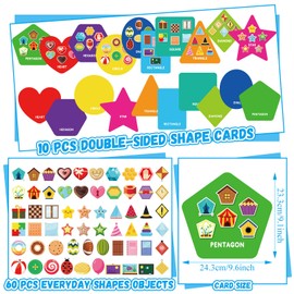 Halloscume 70 Pcs Shape Sorters for Toddlers Shape Puzzle and Matching Games Set with 10 Sorting Mats and 60 Everyday Objects Pieces for Kids Preschool Classroom Child Learning