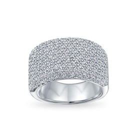 Bling Jewelry Wide Cocktail Pave Colorless CZ Band Cubic Zirconia Wedding Ring Rhodium Plated 925 Sterling Silver 6mm