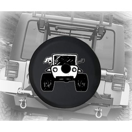 Driving with The Dog 4x4 Off Road Vehicle for Rough Terrain Adventure Animal Lovers JL Spare Tire Cover with Backup Camera Hole Black Size 32 Inch with Grommets