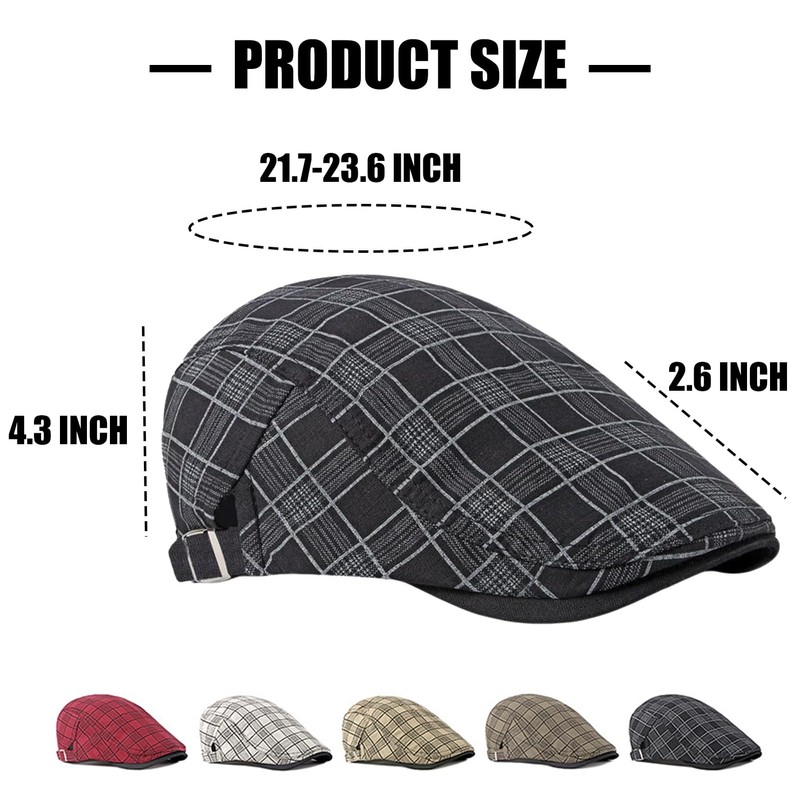 Rayson Flat Cap Men's Beret Cap Checked Adjustable Beret Hat