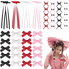 Mini Hair Bows for Women 48PCS Cute Hair Clips Bowknot Long Tail Hairs Barrettes Satin Hairpins Accessories 3 Style Small Ribbon Hairs Charms for Ponytail Hairstyle Birthday Christmas Party
