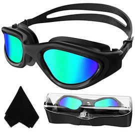 Polarized Swimming Goggles Swim Goggles Anti Fog Anti UV No Leakage Clear Vision for Men Women Adults Teenagers (All Black/Golden Polarized Mirrored Lens)