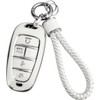 JOYEAR Keychain with Key Fob Cover Compatible with Hyundai 2019 2020 2021 2022 Sonata Nexo Santa Fe Tucson 5-Buttons(Silver-White)