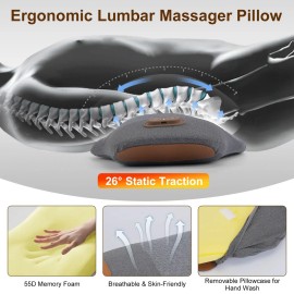 2-in-1 Electric Lumbar Massager Support Pillow with Memory Foam Lower Back Massager Heat & Vibration Adapter for Pain ReliefColor: Dark Grey Color