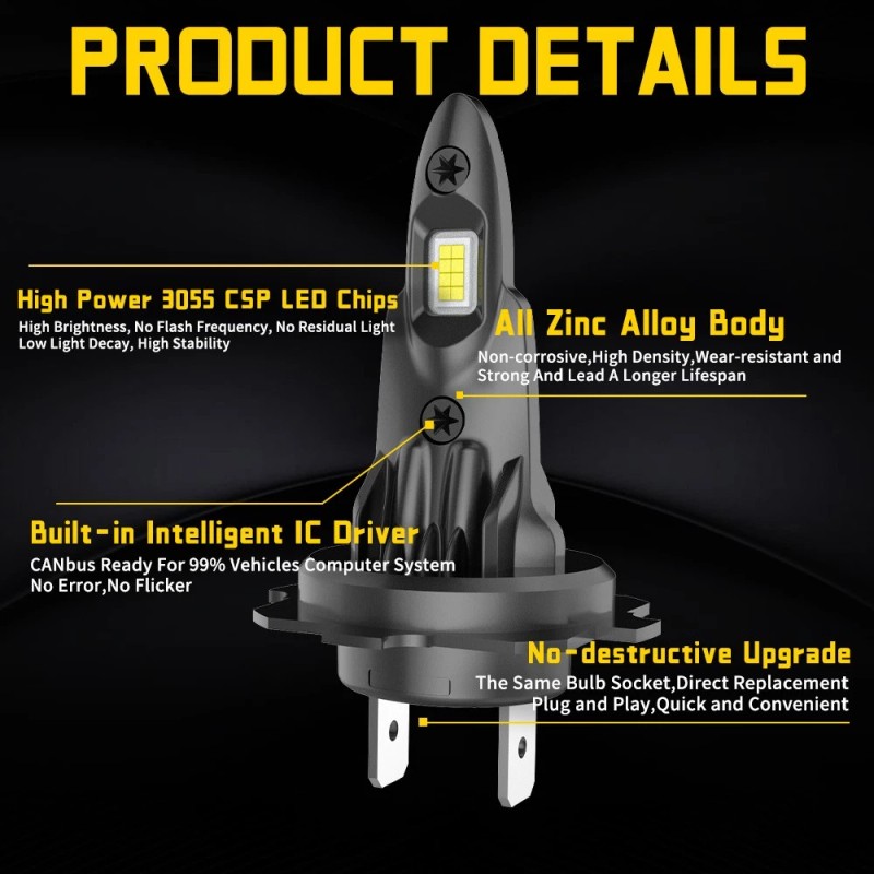 AUIMSOCO 4x H7 Super Bright LED Headlight Bulbs 60000LM Kit