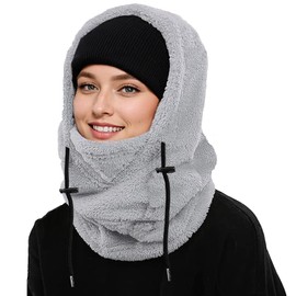 Balaclava Grey Ski Hat Windproof Ride Mask, Men's and Women's Winter Skiing Clothing, Winter Hat and Neck Warmer, Cold Weather Outdoor Clothing Warm Mask, Hat and Scarf