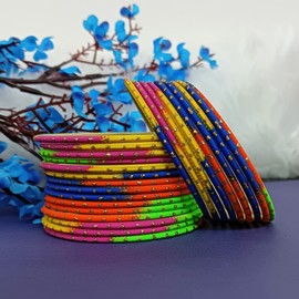 Efulgenz Indian Bangles Set Bollywood Plain Metal Bangle Bracelets Costume Jewelry for Women & (Set of 24), 2-4