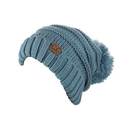 C.C Pom Pom Oversized Baggy Slouchy Thick Winter Beanie Hat - Denim