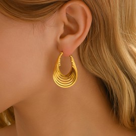 Havopso 18K Gold Plated Chunky Geometric Irregular Hoop Earrings for Women Stainless Steel Vintage Twist Hoop Earrings Hypoallergenic Statement Dangle Earrings Jewelry