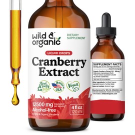 Wild & Organic Cranberry Concentrate Liquid Drops 12,500 mg - No Sugar Added - Cranberry Supplement for Women's Urinary Tract - Alcohol-Free, No Additives - 4 fl oz