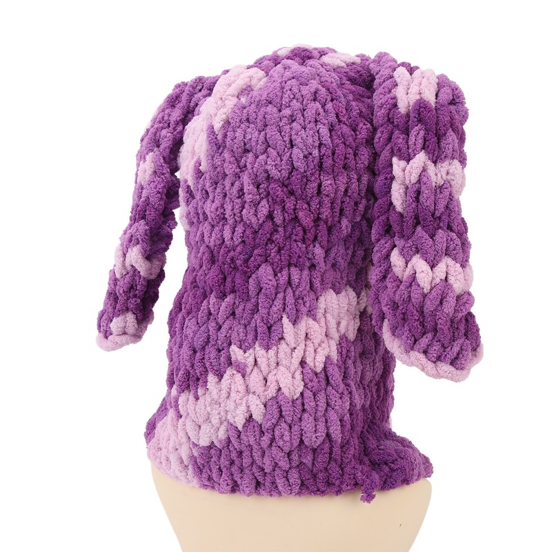 Bunny Ear Knitted Hat Purple Warm Windproof Thicken Stretchy Stylish