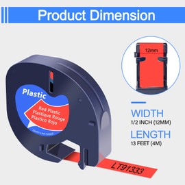 USUPERINK Compatible for Dymo LetraTag Refills 91333 91223 91203 59424 S0721630 Red Plastic Label Tape 1/2'' 12mm x 4m for Letra Tag LT100H LT100T QX50 Label Maker Black on Red Tape