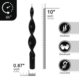 10 Inches Spiral Taper Candles Colorful Twisted Candle Dripless Long Candles, Handmade Candlesticks for Wedding Dinner Decor, Set of 4(Black)