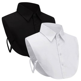 Pack of 2 Women's Collars, Collar Insert, Men's Fake Collar, Removable Collar, Blouse Collar Insert, Pointed Neck with Adjustable Elastic Strap for a Tight Fit, black, white