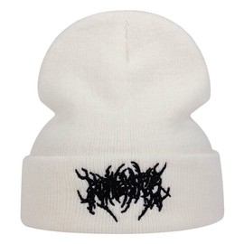 AONUOWE Gothic Beanie Hats for Women Men Grunge Emo Accessories Harajuku Y2k Punk Streetwear Winter Warm Hat Knitted Soft Cap (White,One Size)
