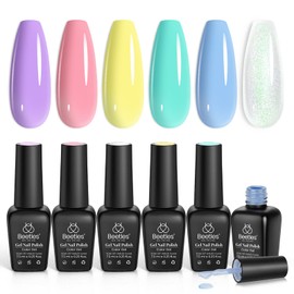 beetles Gel Polish Set- 6 Colors Pastel Pink Gel Polish Set Jelly Candy Rainbow Shimmer Gel Nail Polish Soak off UV Spring Summer Gel Polish Diy Nail Art Manicure at Home Gift for Women