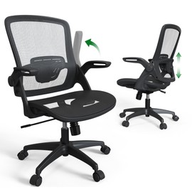 KIZECK Mesh Seat Home Office Desk Computer Chair Height Adjustable Back Support with Flip Up Arms Swivel Wheels for Adult