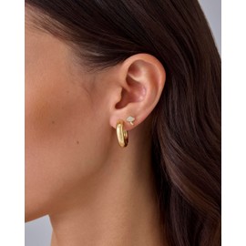 PAVOI Rhodium Plated 925 Sterling Silver Post Pair of Cubic Zirconia Flat Back Stud Earrings for Women | Mushroom Cartilage Helix Piercing, White Gold, Cubic Zirconia