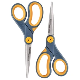 Westcott Tijeras antiadherentes de titanio rectas de 8 pulgadas con función de deslizamiento ajustable, paquete de 2 (16550), gris/amarillo